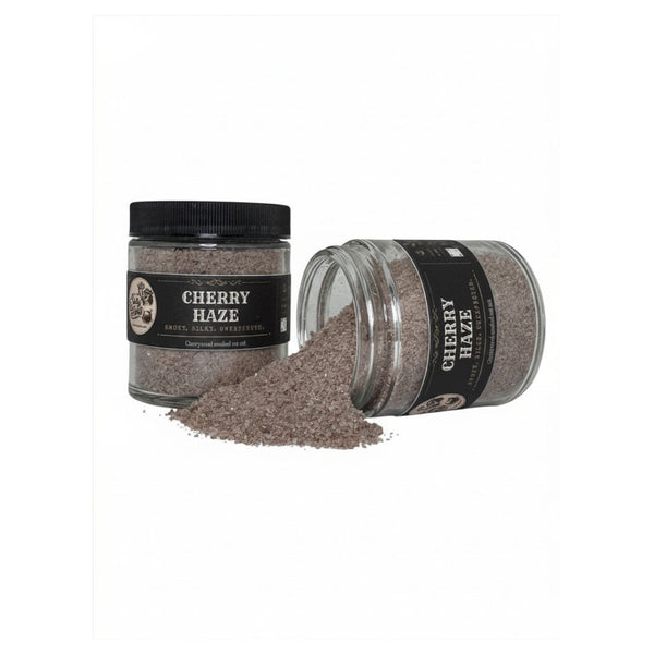 Two jars of 'Cherry Haze' spice blend on a white background
