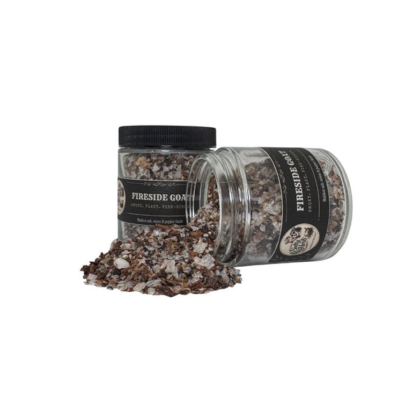 Jar of 'Fireside Com' with a black lid on a white background