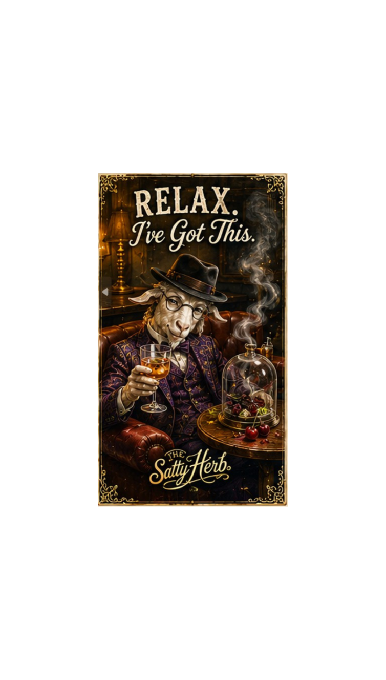 Vintage-style poster with a man in a suit and hat holding a glass of whiskey, with text 'Relax. I've Got This.