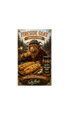 Fireside Goat and Grilled Corn seasoning packaging with a goat illustration and forest background.