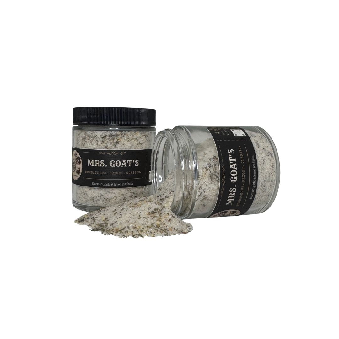 Two jars of 'Mrs. Goat's' product on a white background