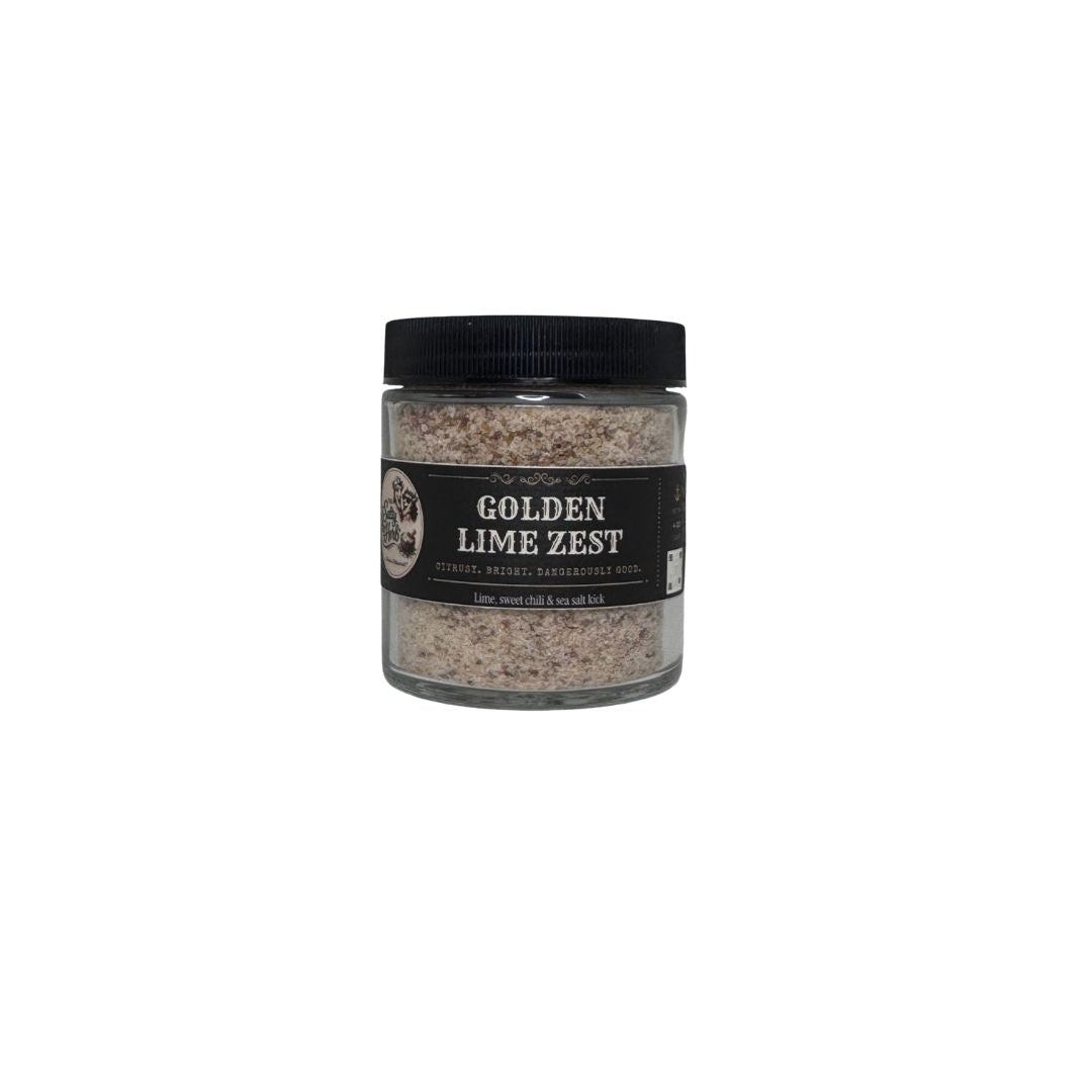 Jar of 'Golden Lime Zest' spice mix on a white background