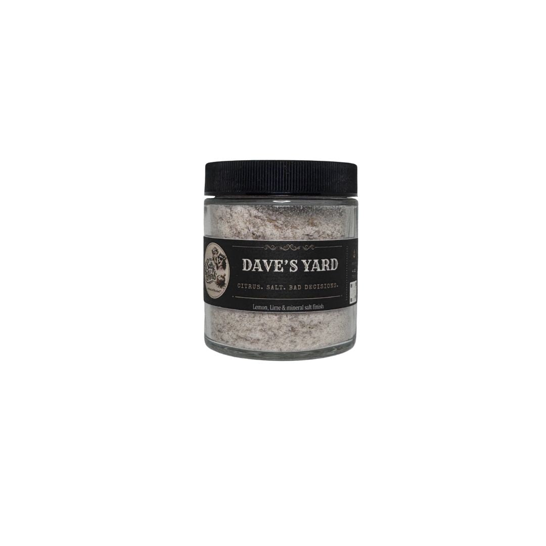 Jar of Dave's Yard product on a white background